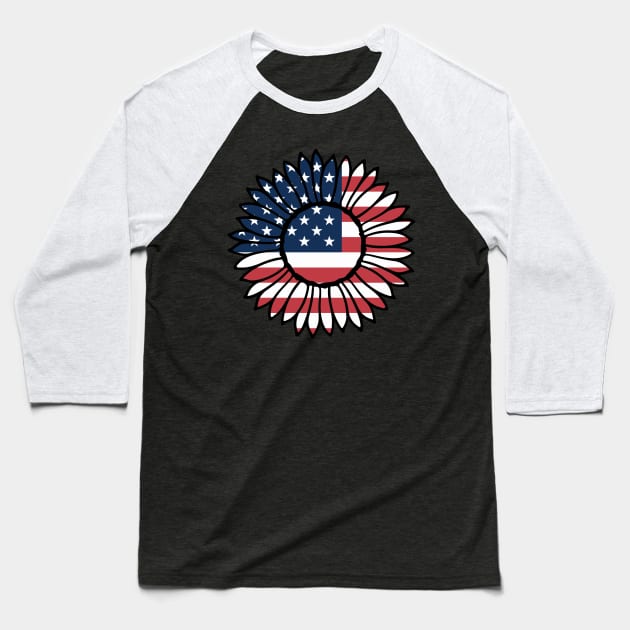 Patriotic Sunflower 4th of July Baseball T-Shirt by sevalyilmazardal